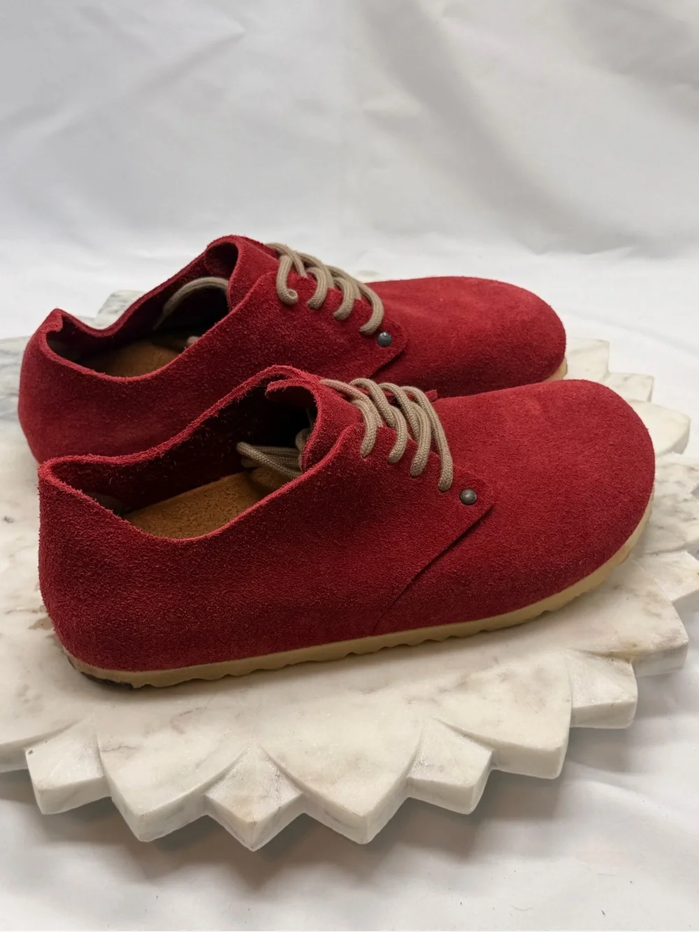 Birkenstock Red Suede Lace-Up Casual Shoes Low Sneakers Size EU 39